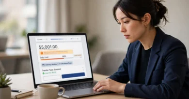 Bank customer scheduling an ACH transfer with timing and transfer limits