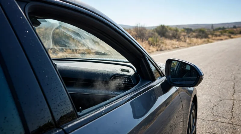 Car under summer heat illustrating air-conditioning fuel use
