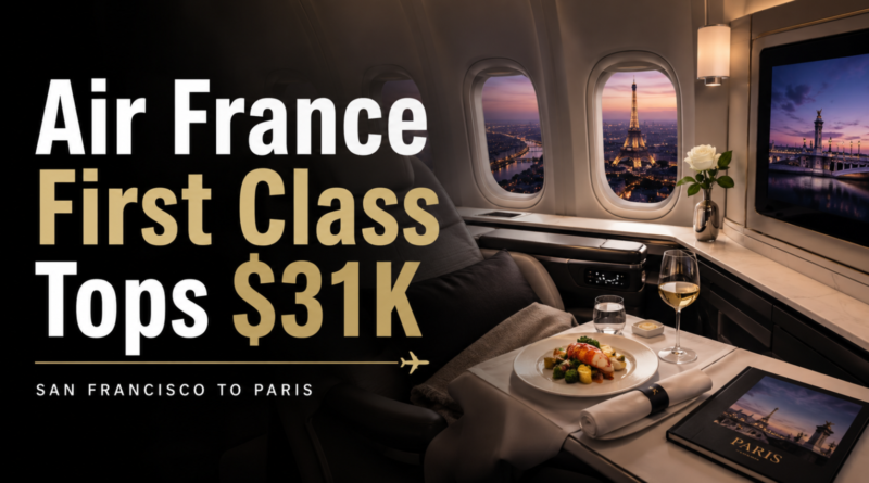 Luxury first-class airline cabin on a San Francisco to Paris route