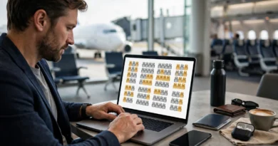 Traveler reviewing paid airline seat selection options on a booking screen