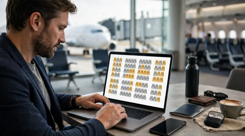 Traveler reviewing paid airline seat selection options on a booking screen