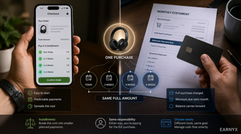 Buy Now Pay Later installments compared with credit card financing for a purchase
