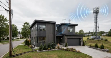Cable connection and wireless tower signal illustrating cable versus fixed wireless internet