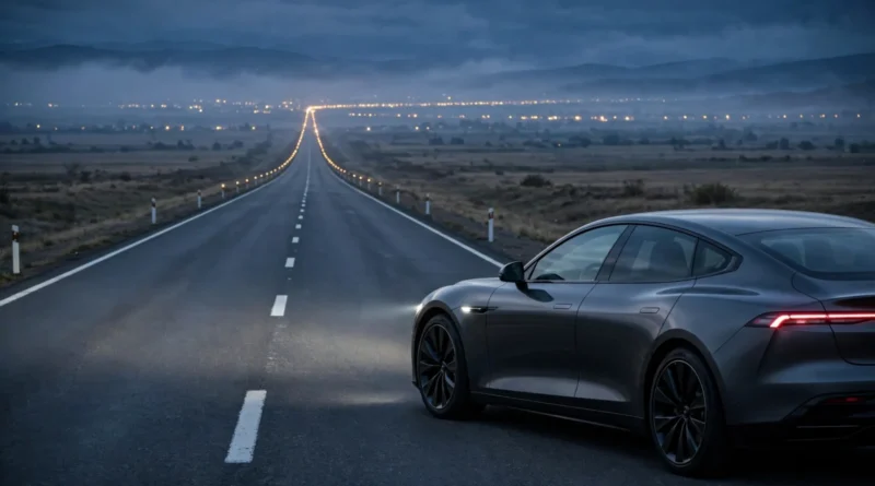 Car on a long open road representing the financial impact of a longer car loan term.