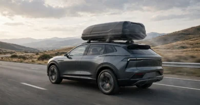 Car with rooftop cargo box illustrating aerodynamic drag and fuel economy
