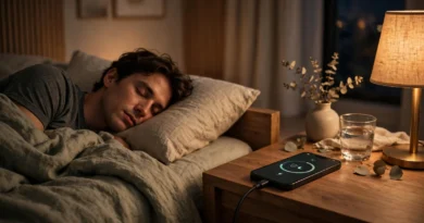Smartphone charging overnight on a bedside table with battery management enabled