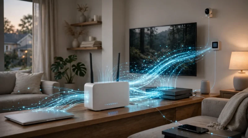 Home router and connected devices illustrating how to choose home internet speed