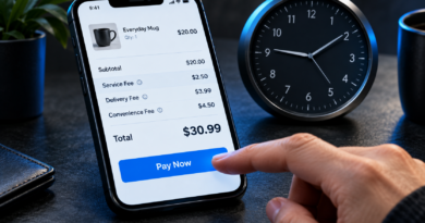 Mobile checkout showing multiple service, delivery and convenience fees added to a purchase.