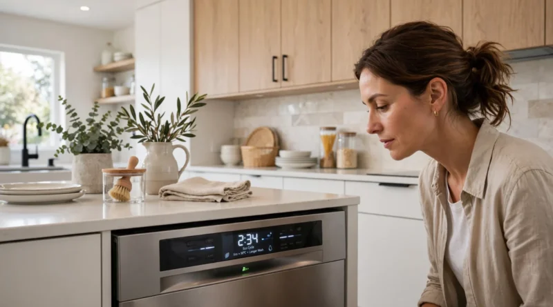 Modern dishwasher running a longer energy-saving eco cycle
