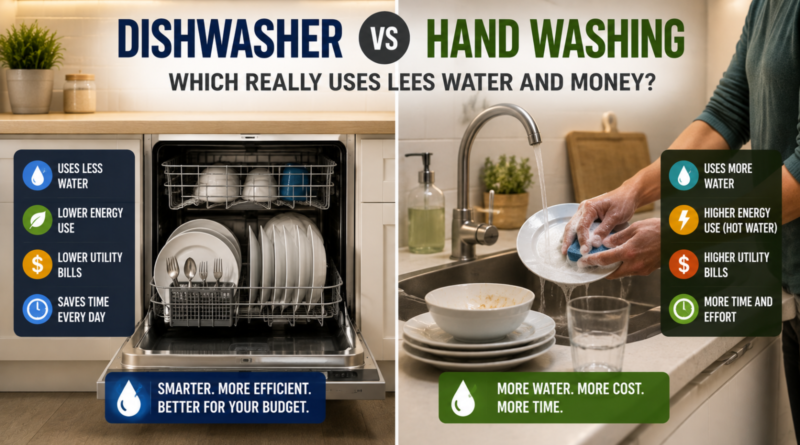 Dishwasher versus hand washing comparison for water use, energy use, cost and time
