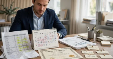 Employee reviewing an equity compensation package with vesting schedules and company shares