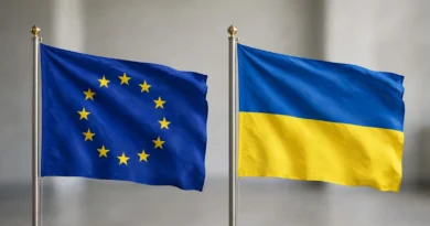 European Union and Ukrainian flags representing EU defense support for Ukraine