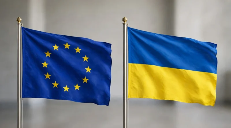 European Union and Ukrainian flags representing EU defense support for Ukraine
