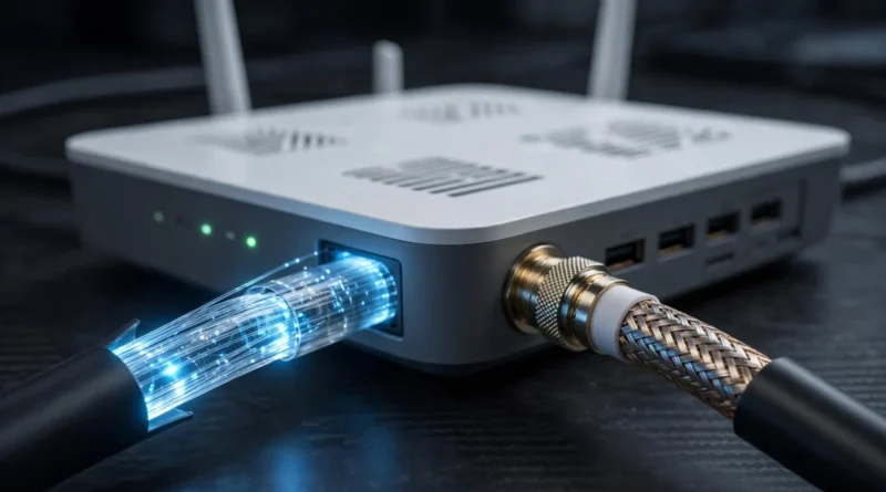 Fiber optic and coaxial cables illustrating fiber versus cable internet