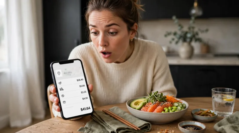 Customer reviewing delivery and service fees on a food delivery order