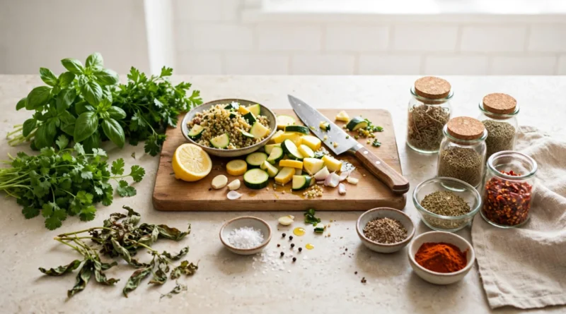 Fresh and dried herbs compared on a kitchen counter for cost, waste, and flavor