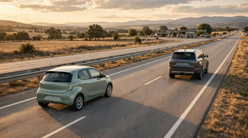 Fuel-efficient and larger cars illustrating fuel economy versus fuel price
