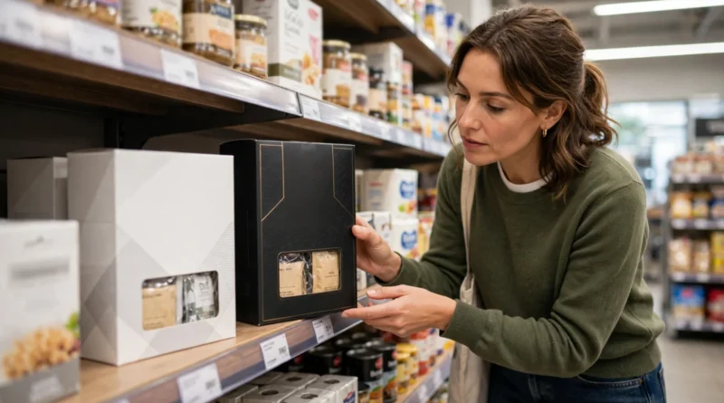 Shopper comparing generic and premium-brand products based on quality and value