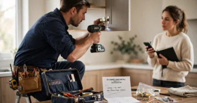 Professional handyman completing a home repair while the homeowner saves time