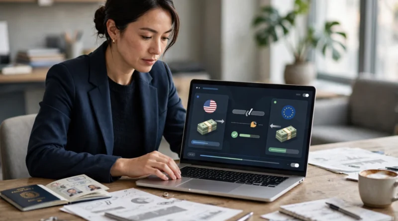 Customer reviewing the total cost of an international wire transfer