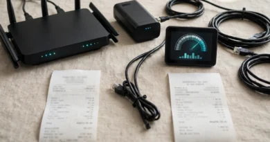 Home internet equipment and service bills illustrating employer reimbursement for remote work connectivity