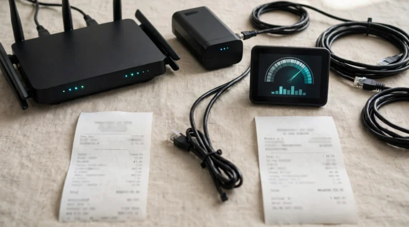 Home internet equipment and service bills illustrating employer reimbursement for remote work connectivity