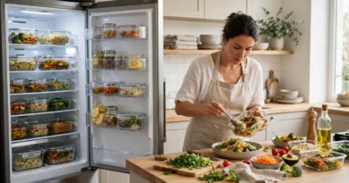 Organized leftovers being stored and reused to reduce household food waste