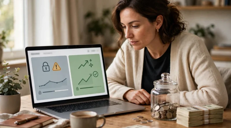 Bank customer comparing minimum balance requirements and account options