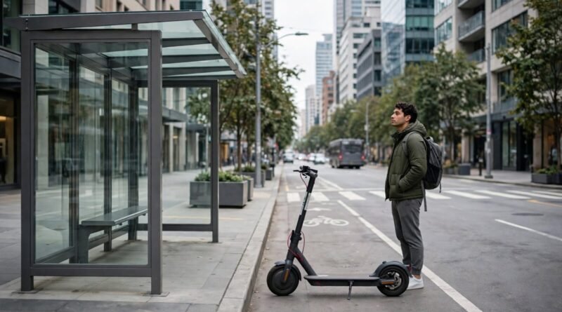 Shared e-scooter rental compared with public transit for urban trips