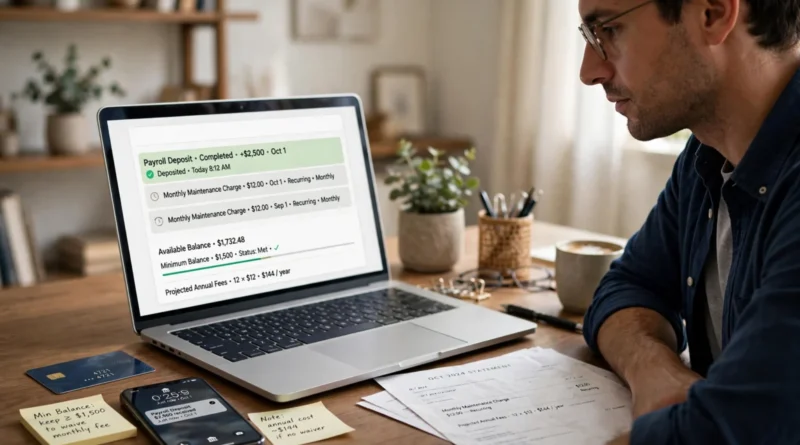Bank customer reviewing a recurring checking account maintenance fee