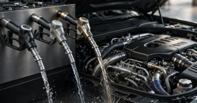 Fuel nozzles and engine illustrating gasoline octane rating choices