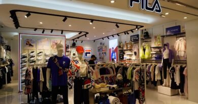 Clothing store interior with apparel displays