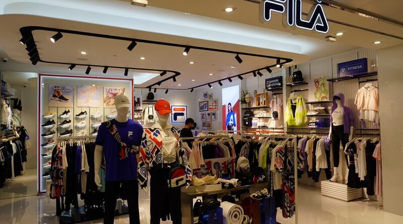 Clothing store interior with apparel displays