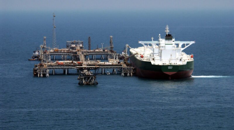 Oil tanker at an offshore loading terminal