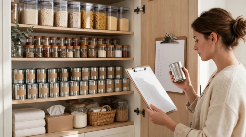 Organized pantry inventory system used to avoid duplicate grocery purchases