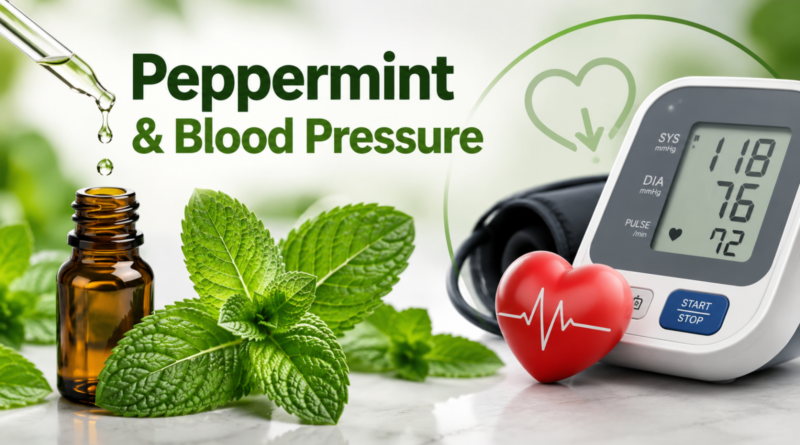 Peppermint oil beside a blood pressure monitor