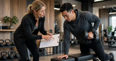 Personal trainer coaching a client through a strength exercise