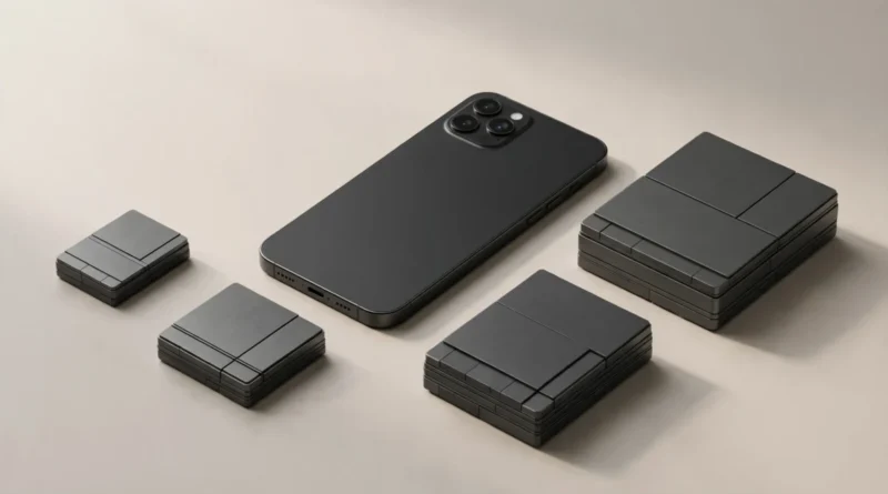 Smartphone with storage blocks representing different phone storage capacities