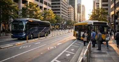 Express bus and regular city bus compared on an urban commuter route