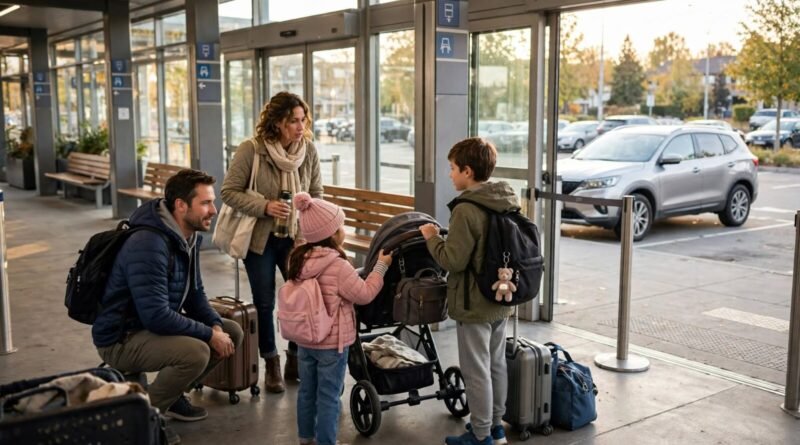 Family comparing public transit with driving for a weekend trip
