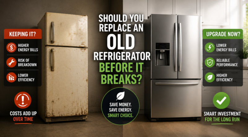 Old refrigerator versus new efficient refrigerator comparison for replacement costs and savings