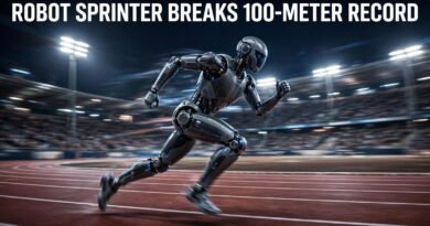 Humanoid robot sprinting in a 100-meter robotics competition