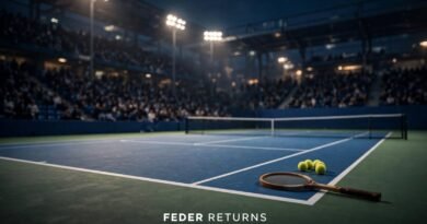 Editorial tennis illustration for Roger Federer US Open return