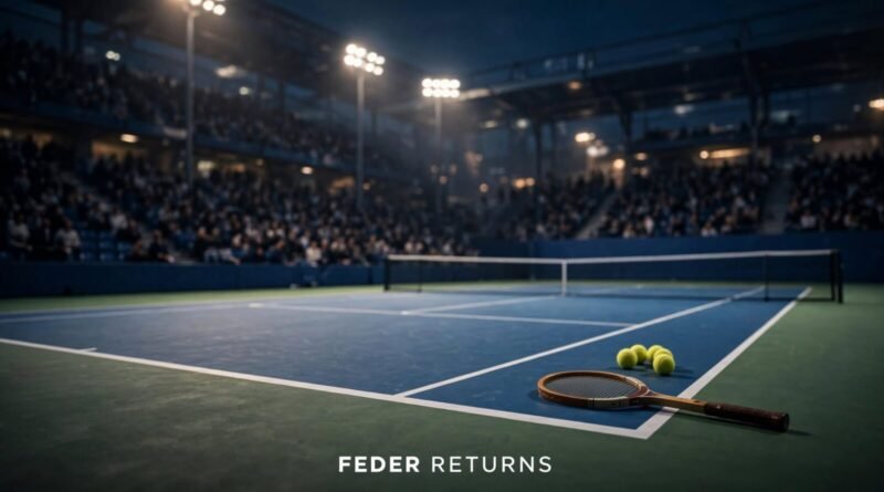 Editorial tennis illustration for Roger Federer US Open return