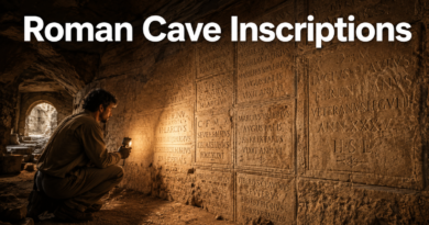 Roman cave wall covered with ancient Latin inscriptions