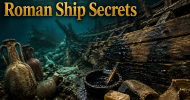 Roman shipwreck timbers showing ancient waterproofing and repair methods