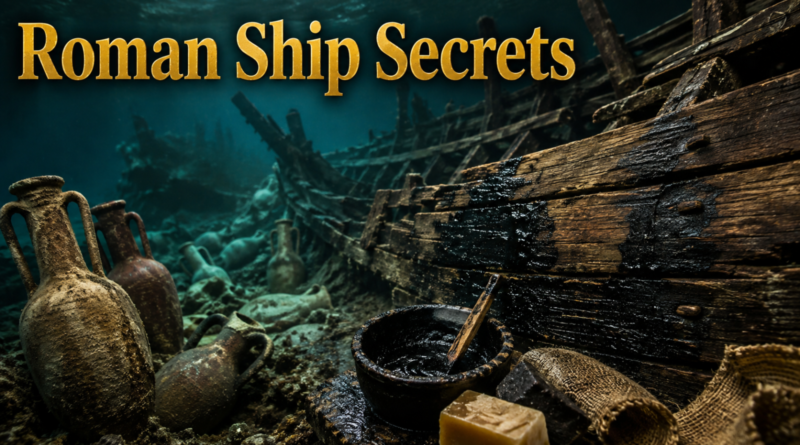Roman shipwreck timbers showing ancient waterproofing and repair methods