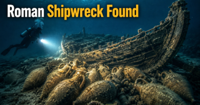 Roman shipwreck surrounded by amphorae underwater