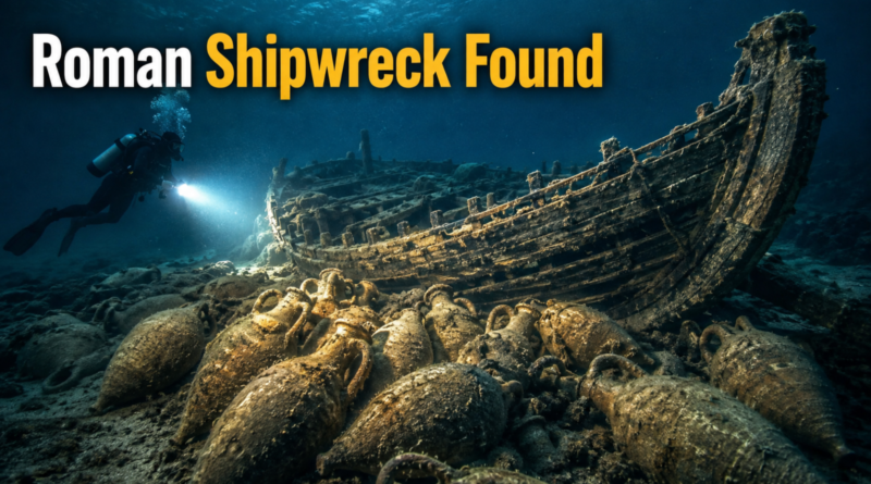 Roman shipwreck surrounded by amphorae underwater