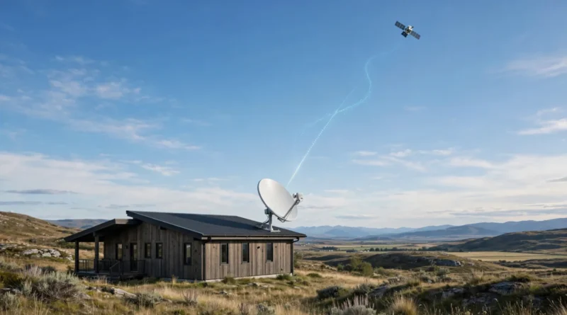 Satellite dish at a remote home illustrating satellite internet connectivity